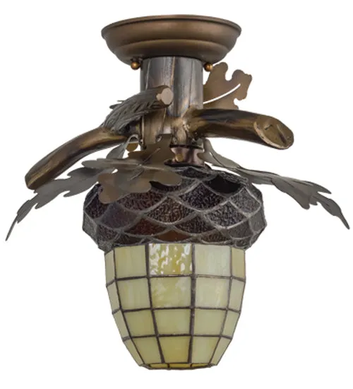 13"W Acorn Branch Stained Glass Flushmount