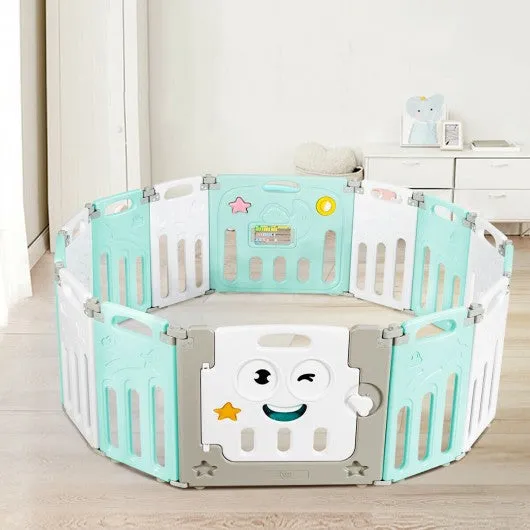 14-Panel Foldable Baby Playpen Kids Activity Centre-Green