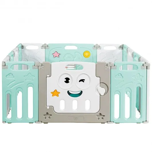 14-Panel Foldable Baby Playpen Kids Activity Centre-Green
