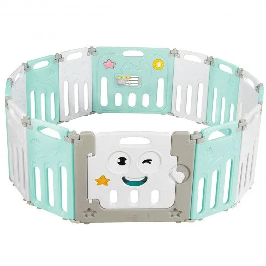 14-Panel Foldable Baby Playpen Kids Activity Centre-Green