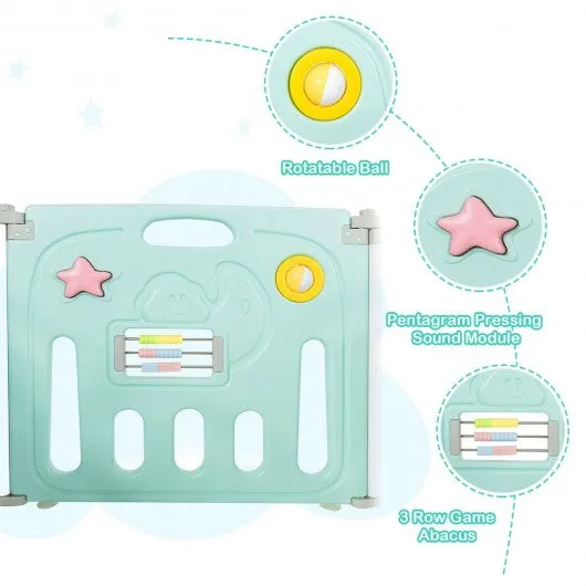 14-Panel Foldable Baby Playpen Kids Activity Centre-Green