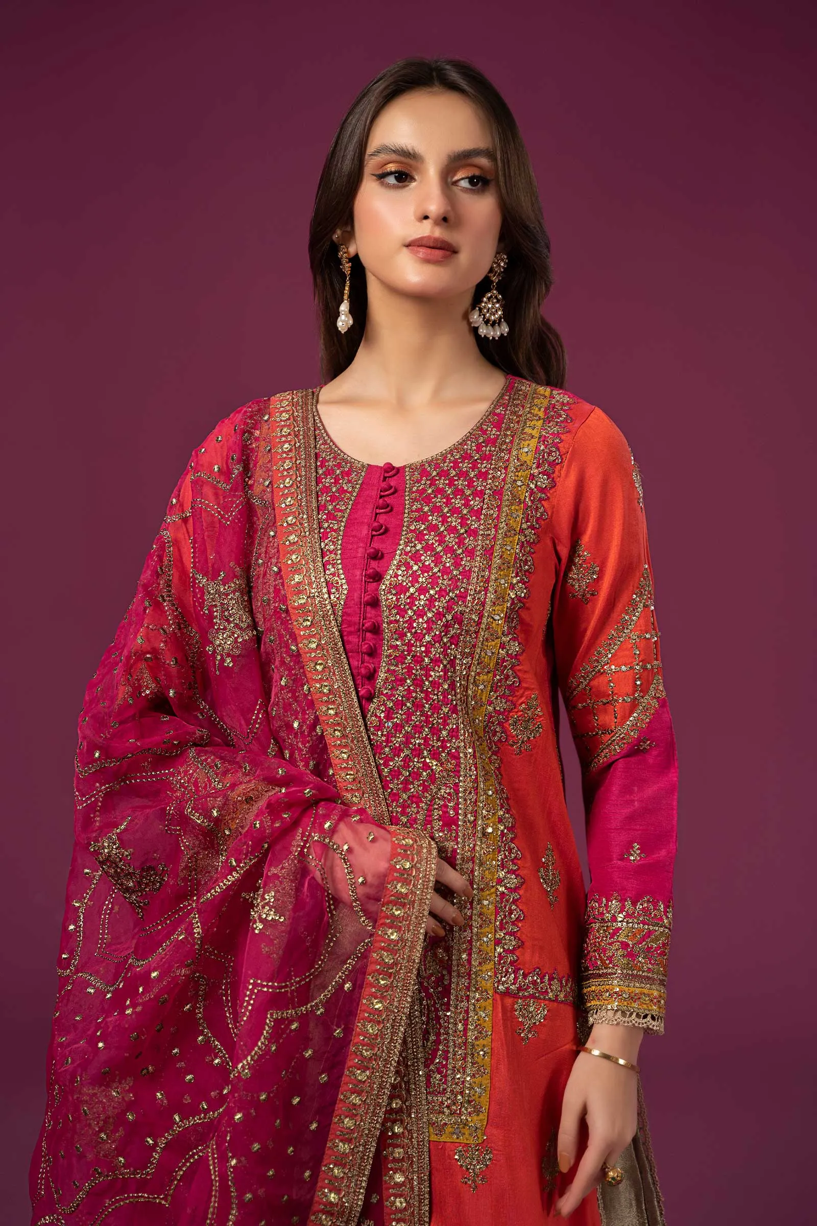3 Piece Embroidered Raw Silk Suit | SF-EF24-27