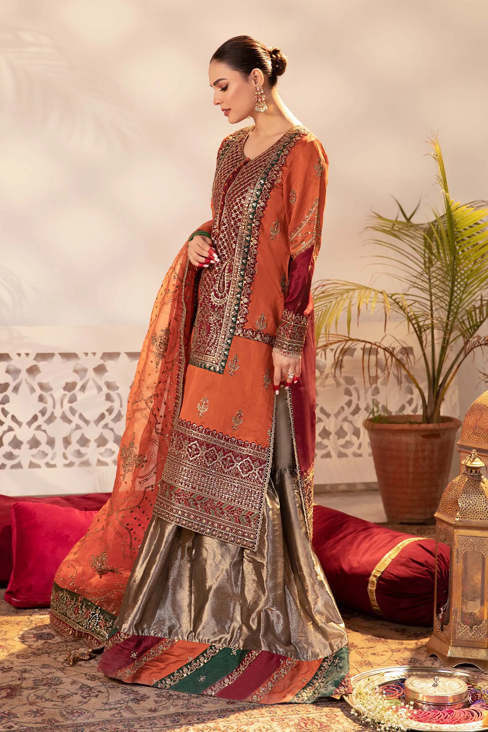 3 Piece Embroidered Raw Silk Suit | SF-EF24-27