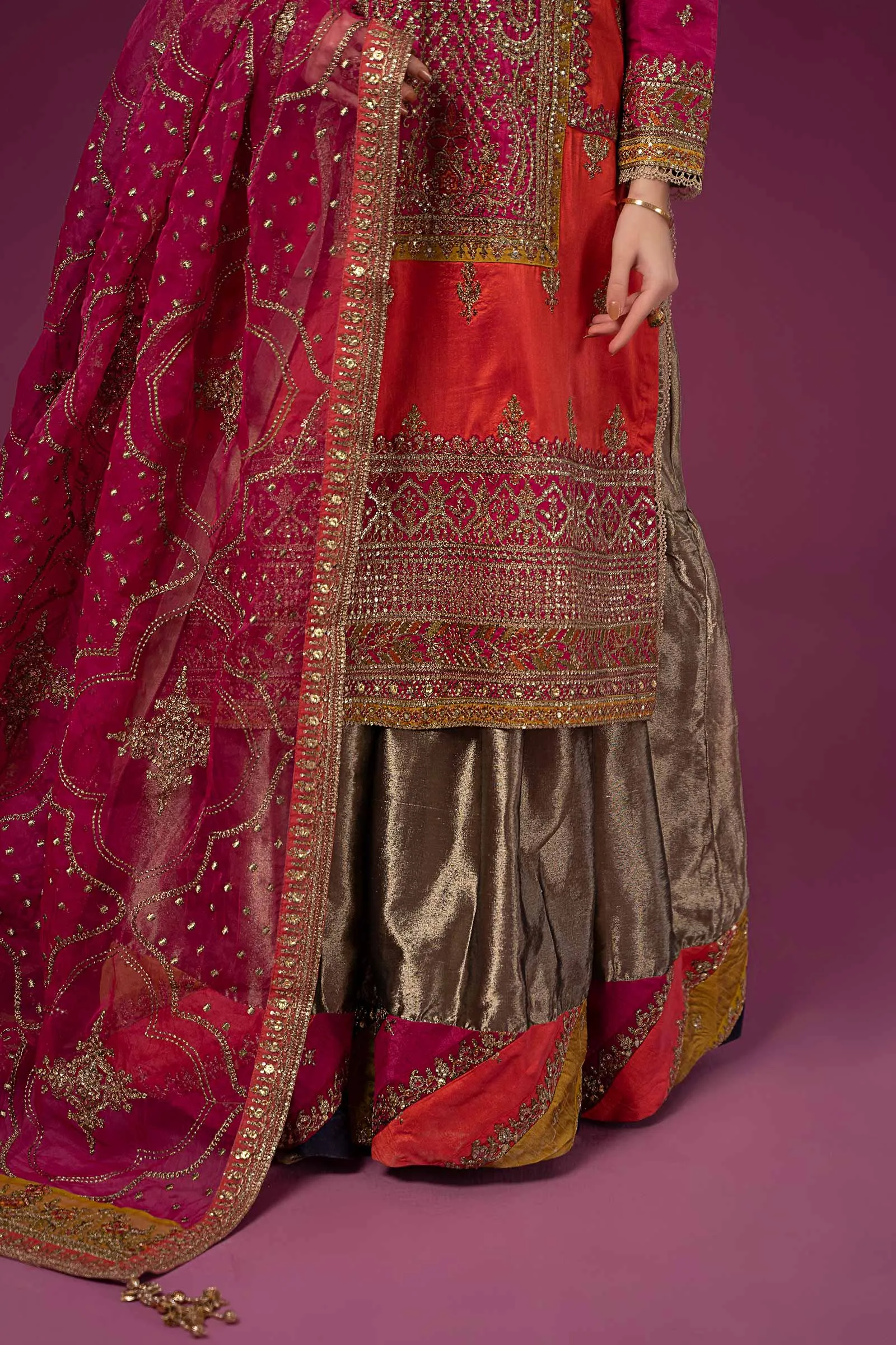 3 Piece Embroidered Raw Silk Suit | SF-EF24-27