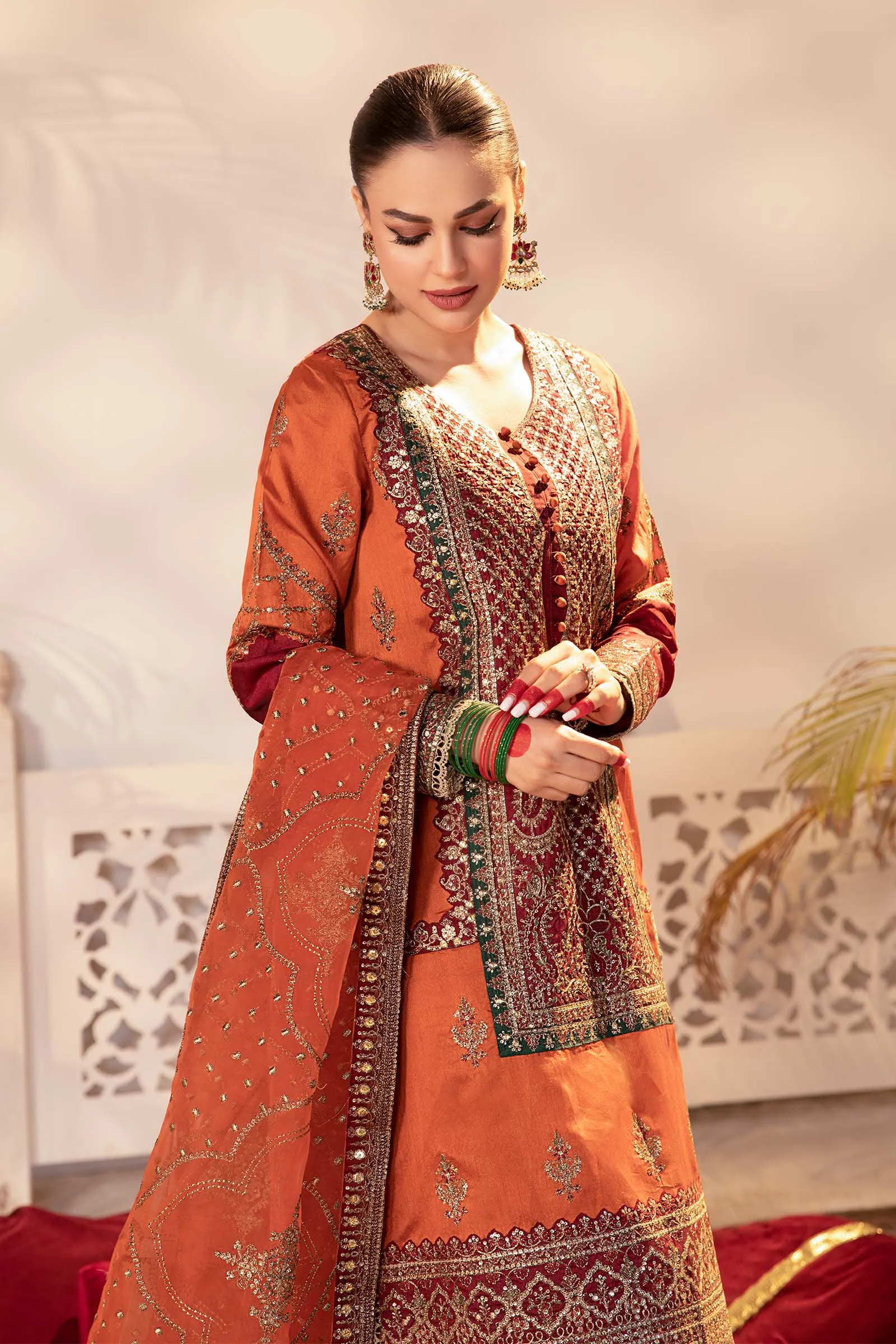 3 Piece Embroidered Raw Silk Suit | SF-EF24-27