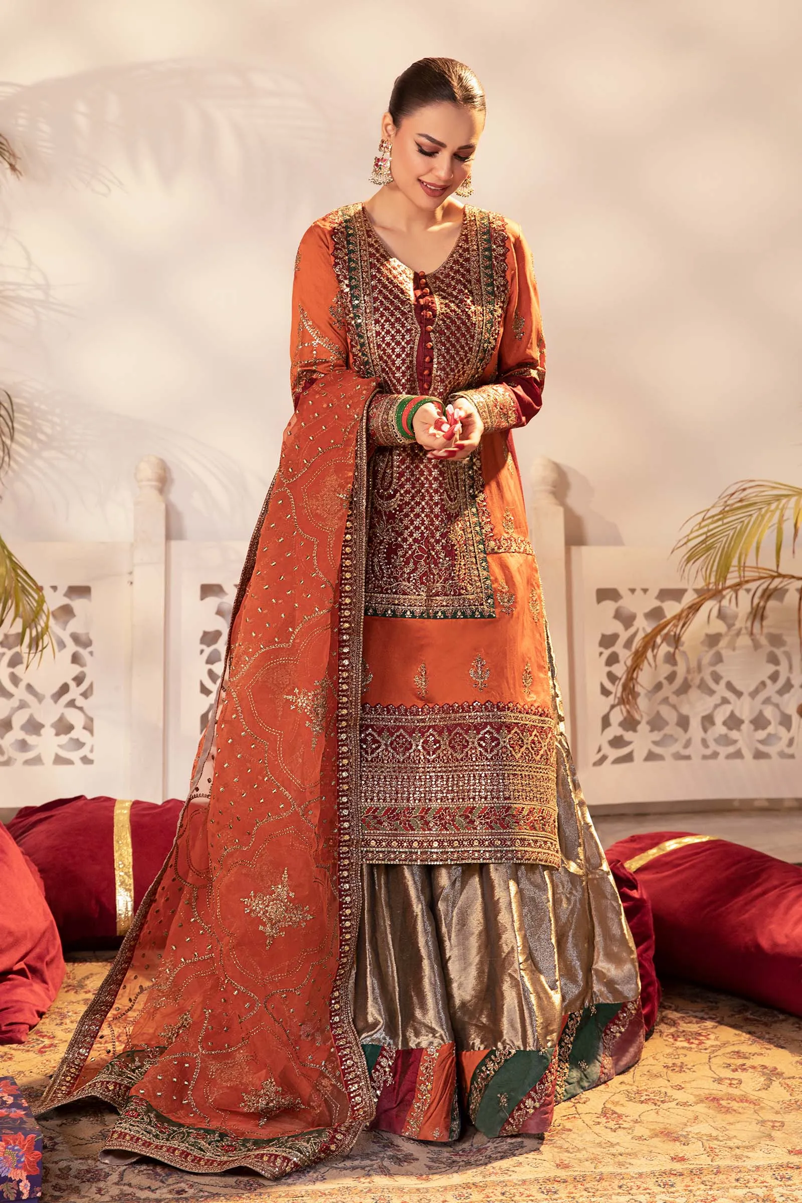 3 Piece Embroidered Raw Silk Suit | SF-EF24-27