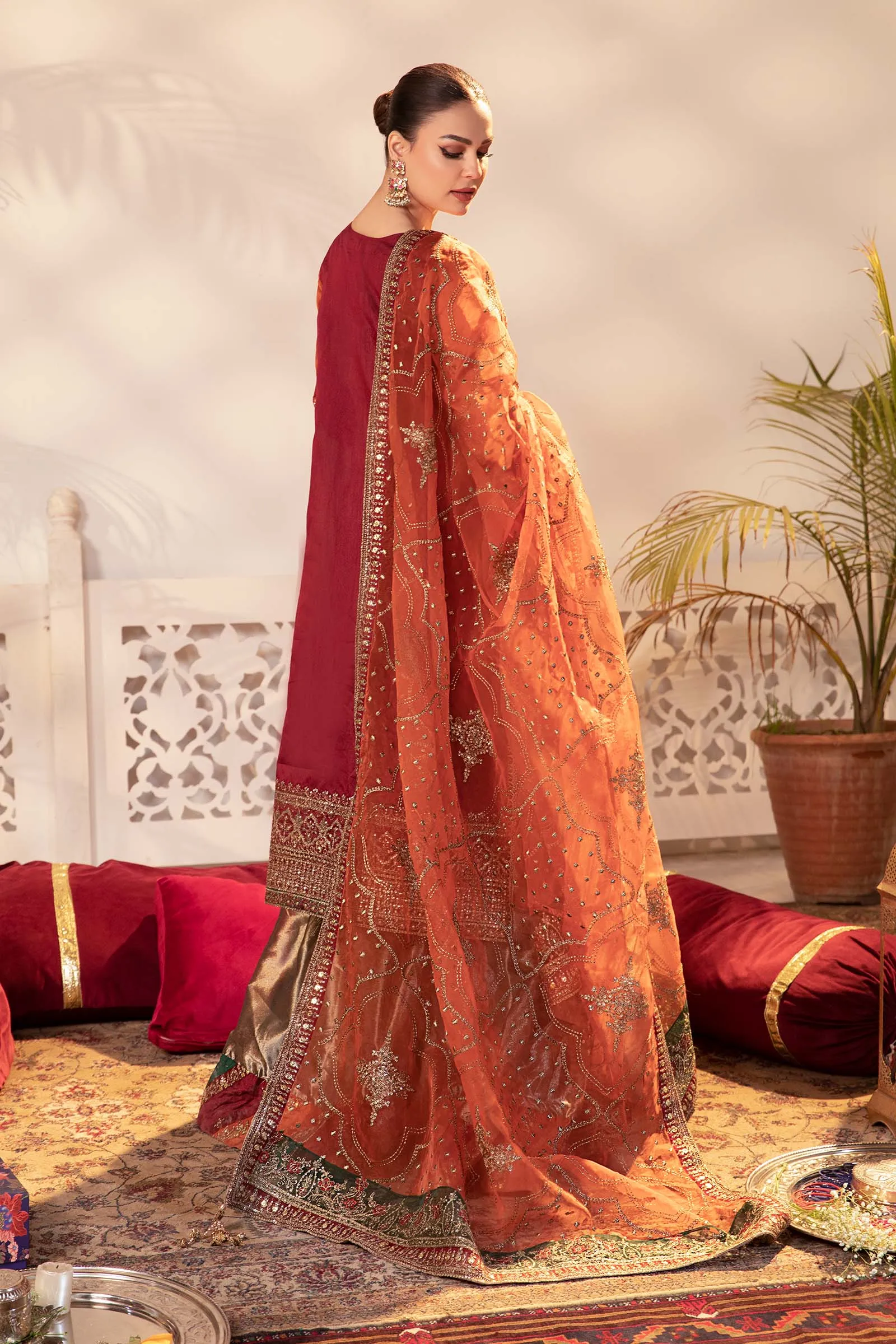 3 Piece Embroidered Raw Silk Suit | SF-EF24-27