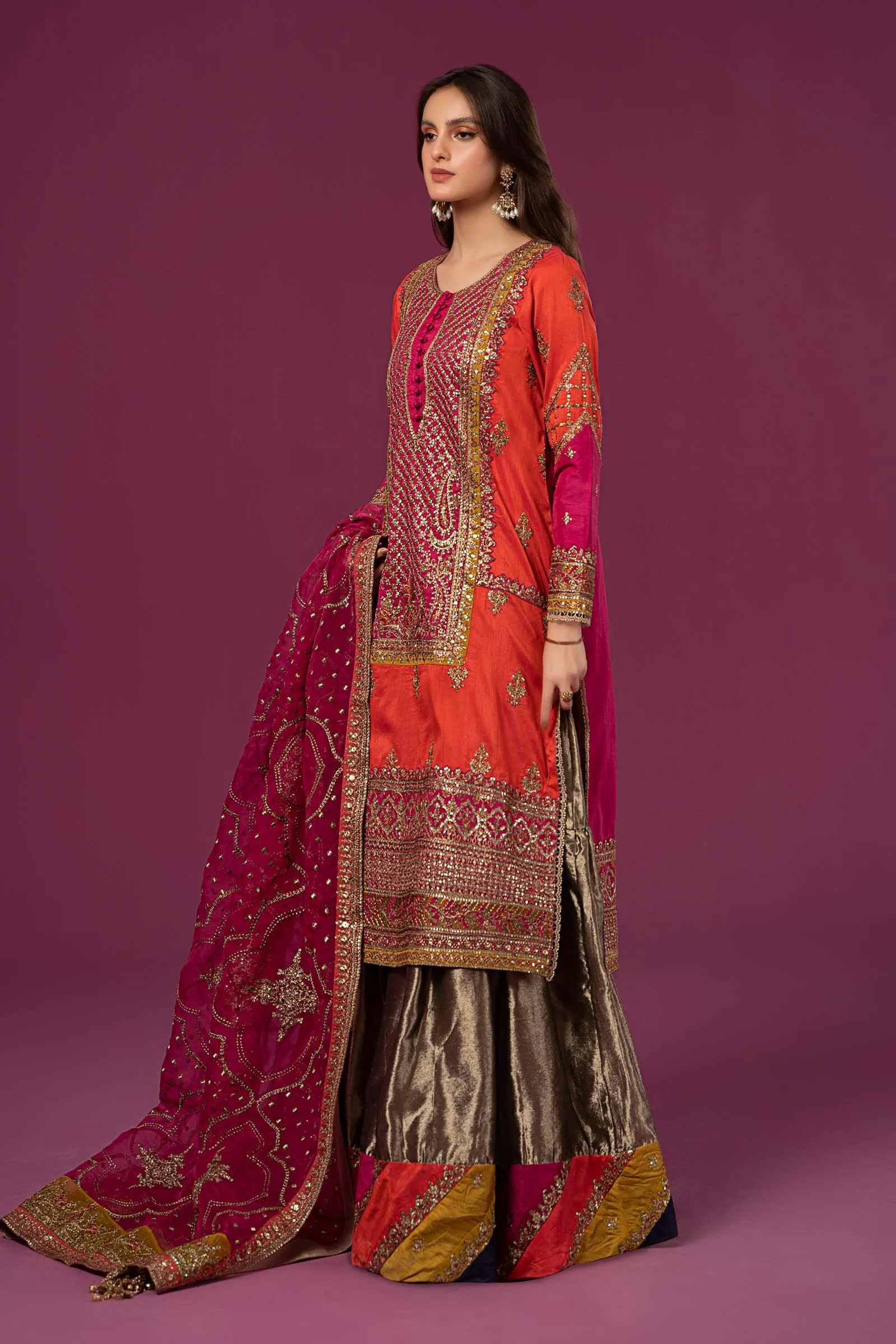 3 Piece Embroidered Raw Silk Suit | SF-EF24-27