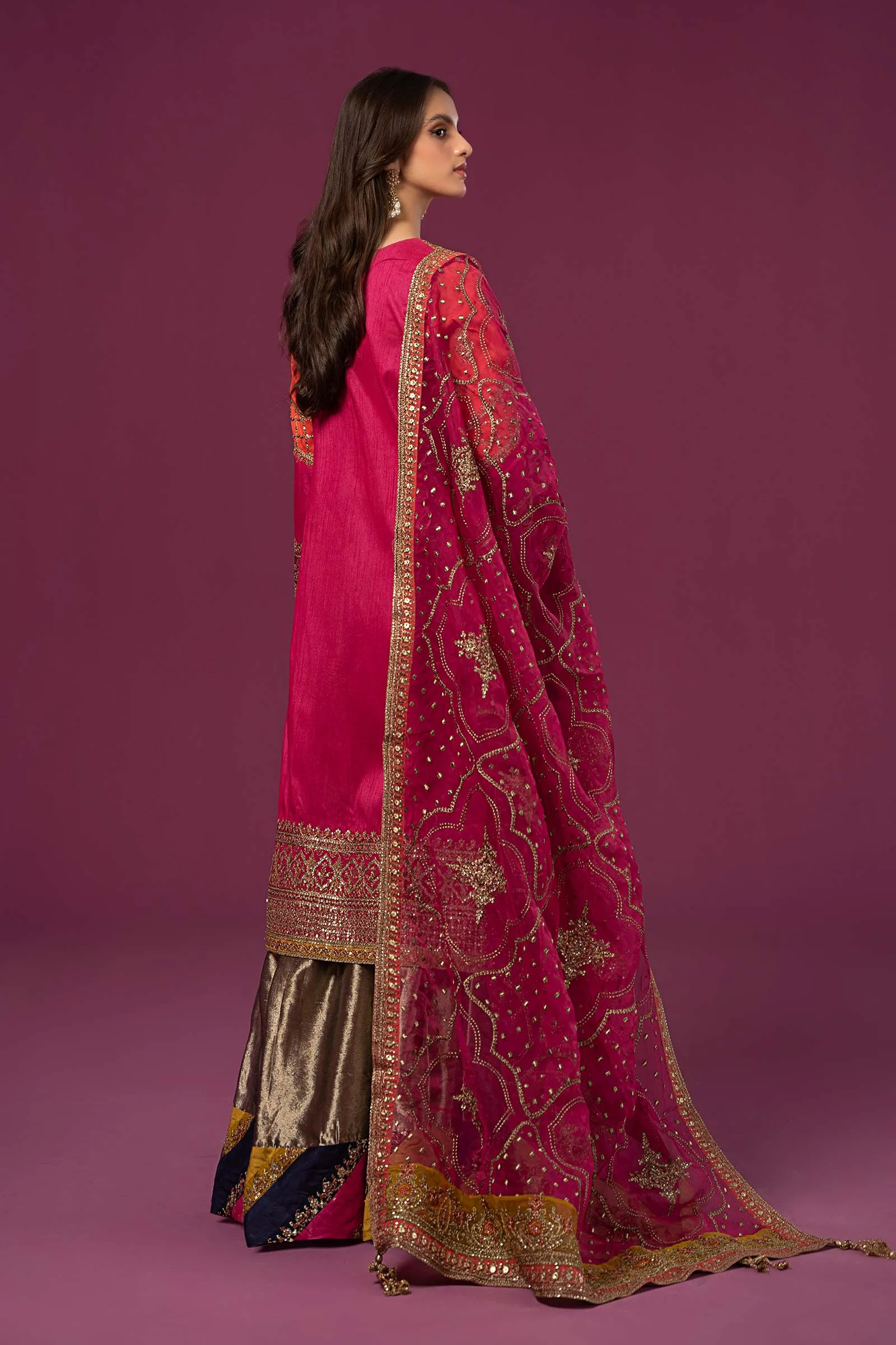 3 Piece Embroidered Raw Silk Suit | SF-EF24-27
