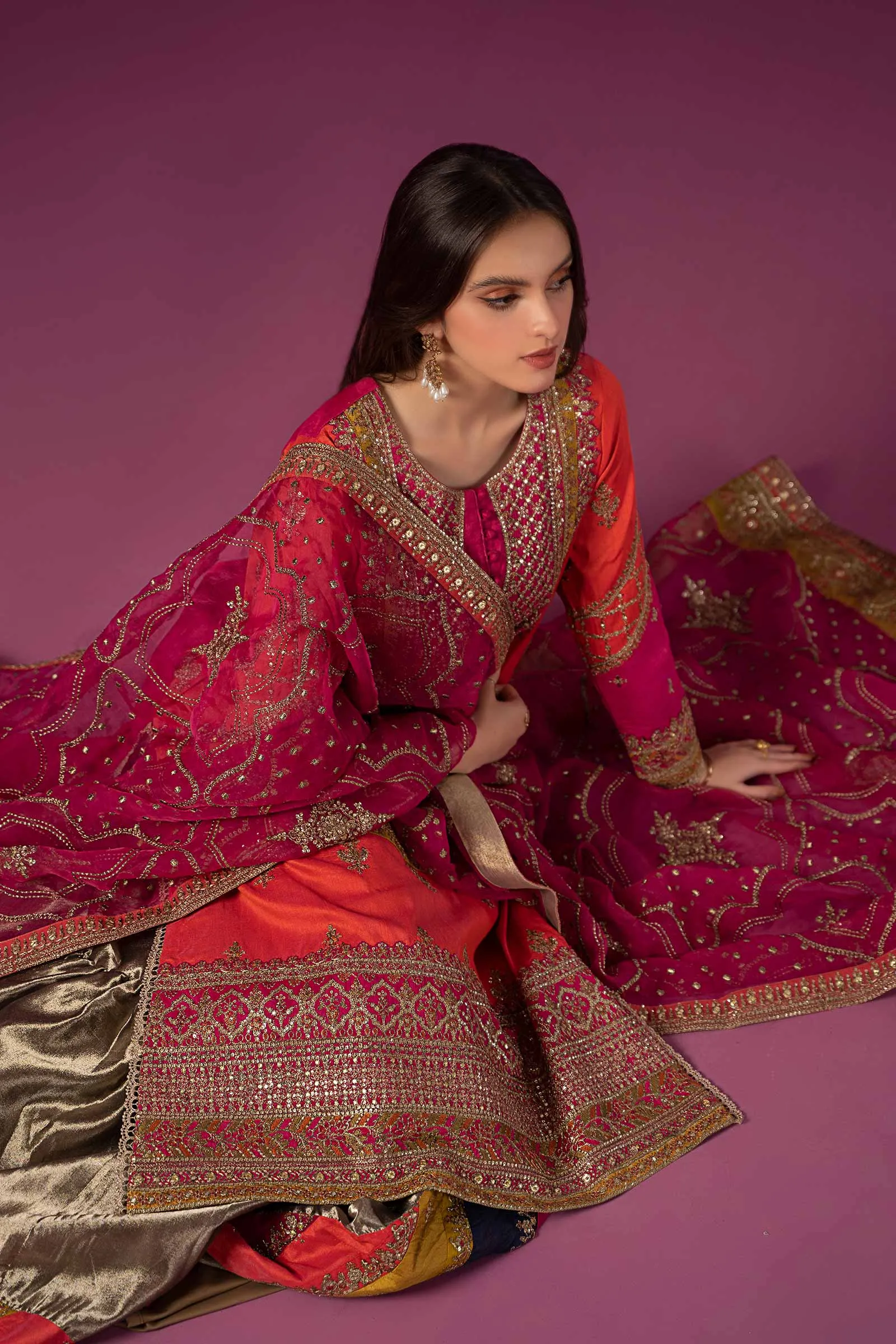 3 Piece Embroidered Raw Silk Suit | SF-EF24-27
