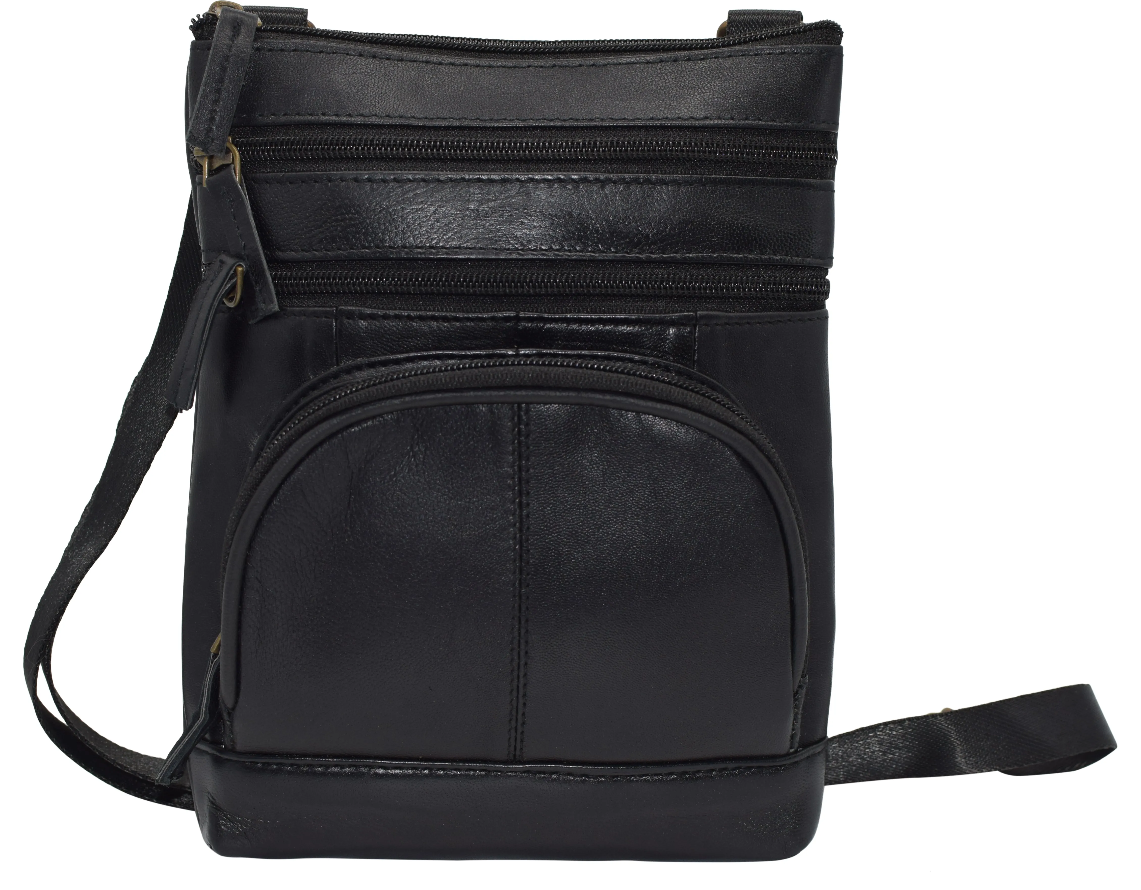 807BK Crossbody Bag for Women Genuine Leather Multi-Pocket Purse with Adjustable Strap & Built-In Wallet