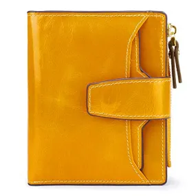 AINIMOER Women's RFID Blocking Leather Small Compact Bi-fold Zipper Pocket Wallet Card Case Purse(Waxed Yellow)