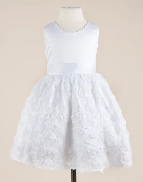 Angelic White Satin and Rosette Dress