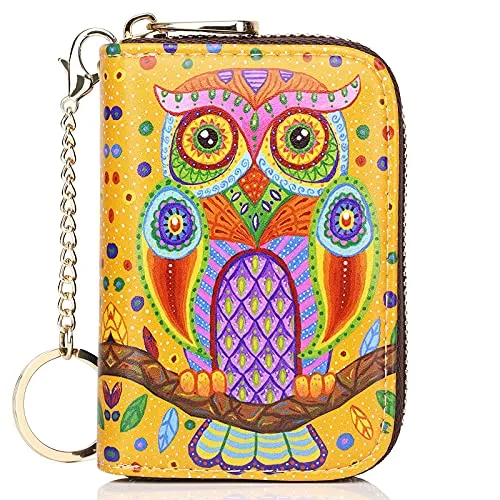 APHISON RFID Credit Card Holder Wallets for Women Leather Cartoon Patterns Zipper Card Case for Ladies Girls/Gift Box 018