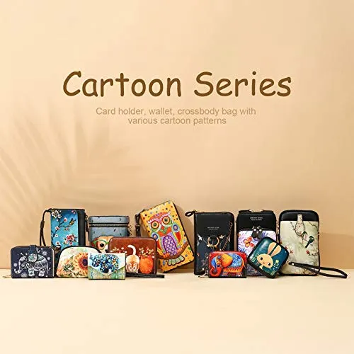 APHISON RFID Credit Card Holder Wallets for Women Leather Cartoon Patterns Zipper Card Case for Ladies Girls/Gift Box 018