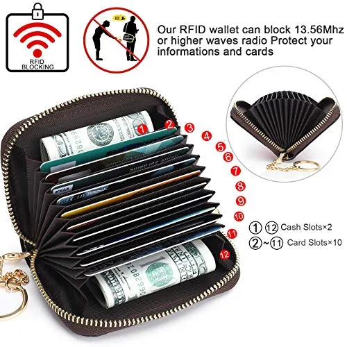 APHISON RFID Credit Card Holder Wallets for Women Leather Cartoon Patterns Zipper Card Case for Ladies Girls/Gift Box 018