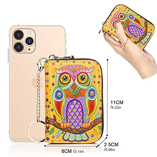 APHISON RFID Credit Card Holder Wallets for Women Leather Cartoon Patterns Zipper Card Case for Ladies Girls/Gift Box 018