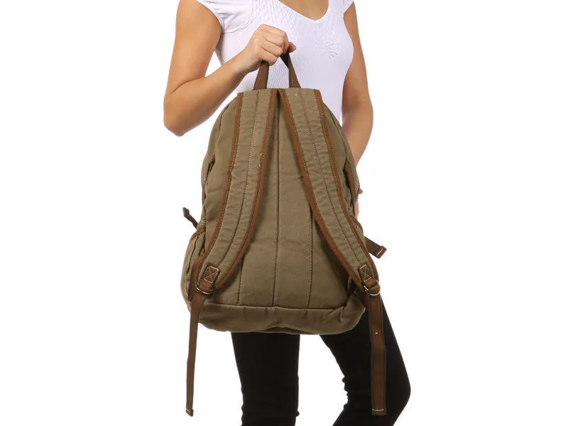 Army Green Multi-Pocket Canvas Backpack