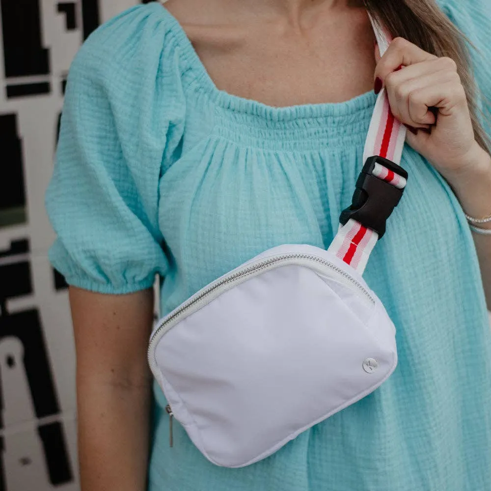 Belt Bag with Striped Strap-White