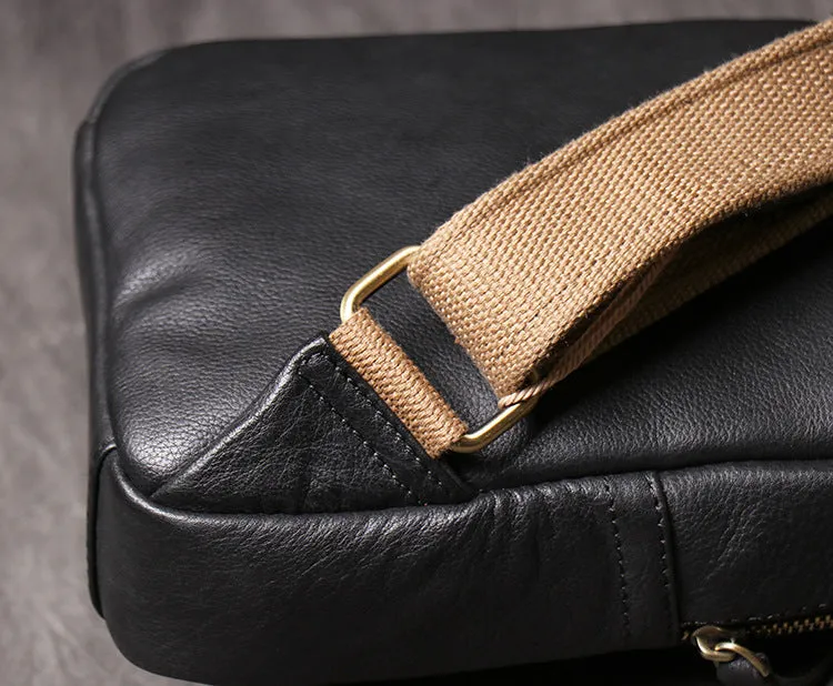 Black Leather Sling Bag Casual Chest Pack Crazy Horse Leather Crossbody Bag