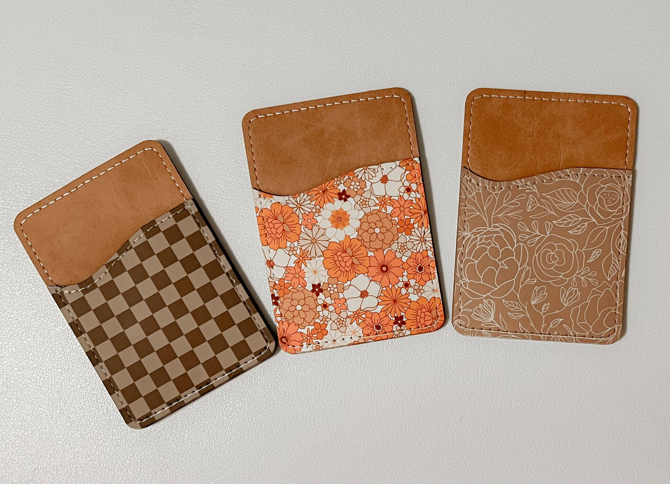 Brown Checkered Leather Card Holder