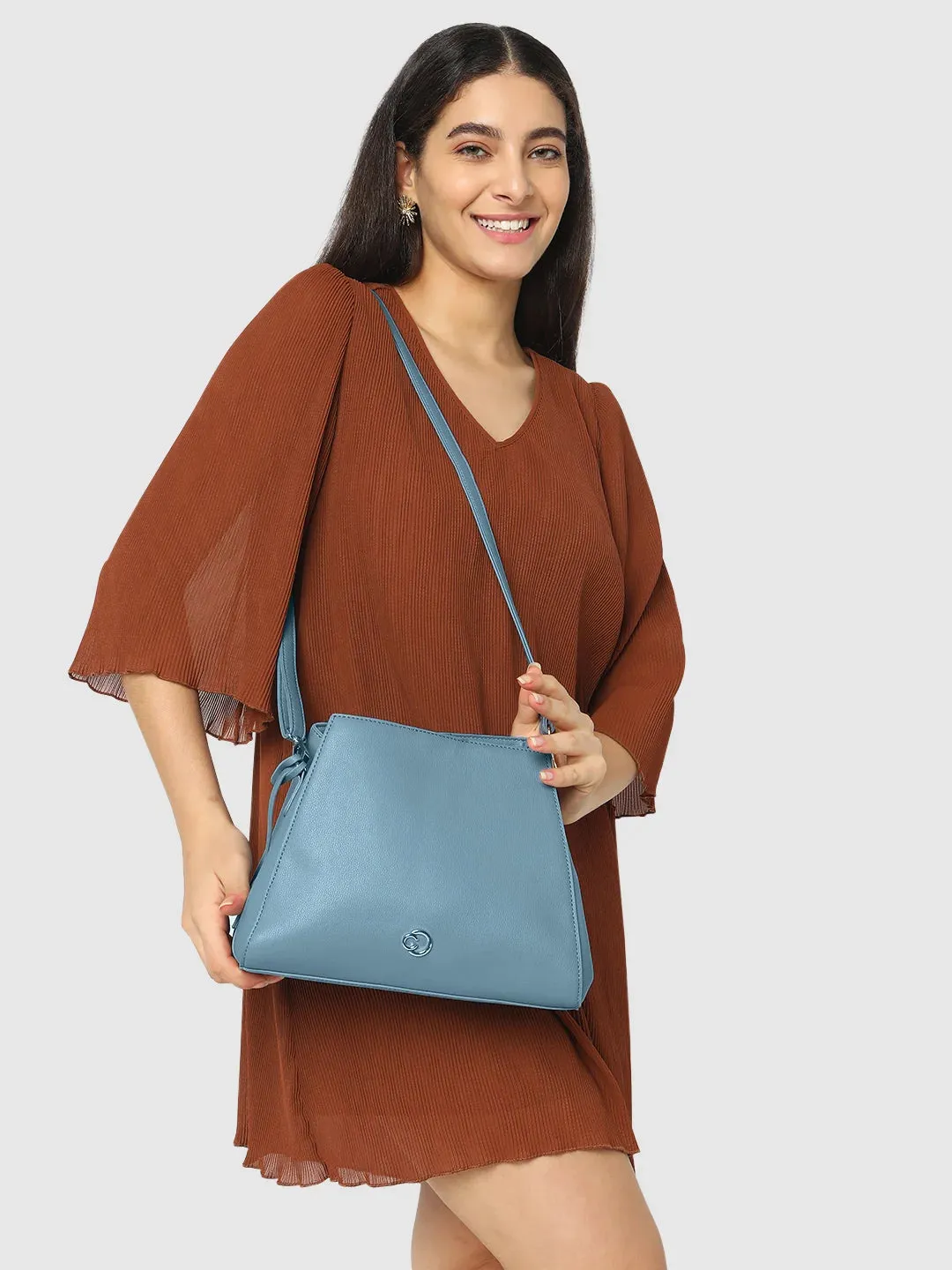 Caprese Milan Satchel Small Solid Women'S Handbag Blue