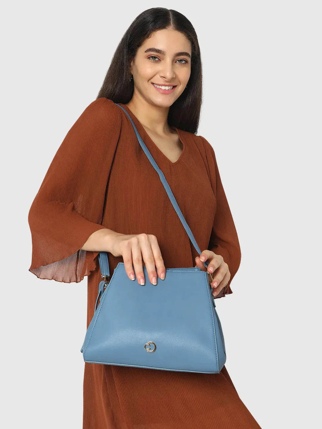 Caprese Milan Satchel Small Solid Women'S Handbag Blue