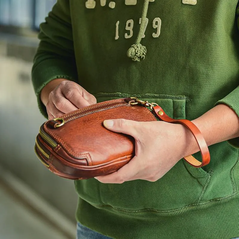 Coffee Cool Leather Mens Long Wallet Large Zipper Wallets Brown Wristlet Clutch Vintage Clutch Purse For Men