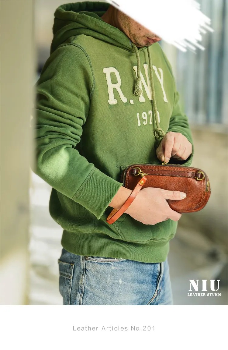 Coffee Cool Leather Mens Long Wallet Large Zipper Wallets Brown Wristlet Clutch Vintage Clutch Purse For Men