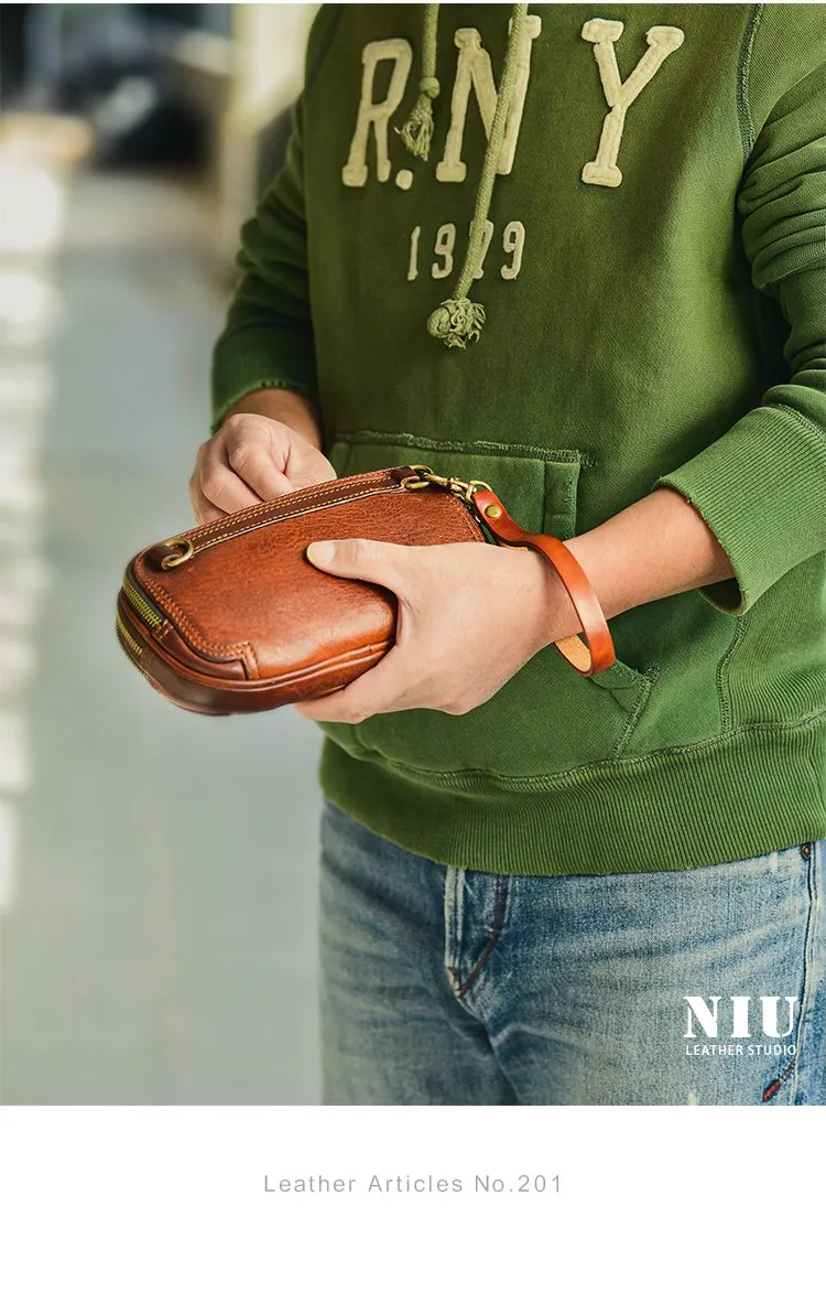 Coffee Cool Leather Mens Long Wallet Large Zipper Wallets Brown Wristlet Clutch Vintage Clutch Purse For Men