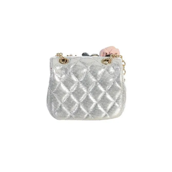Dear Ellie Mini Metallic Handbag with Flowers - Silver