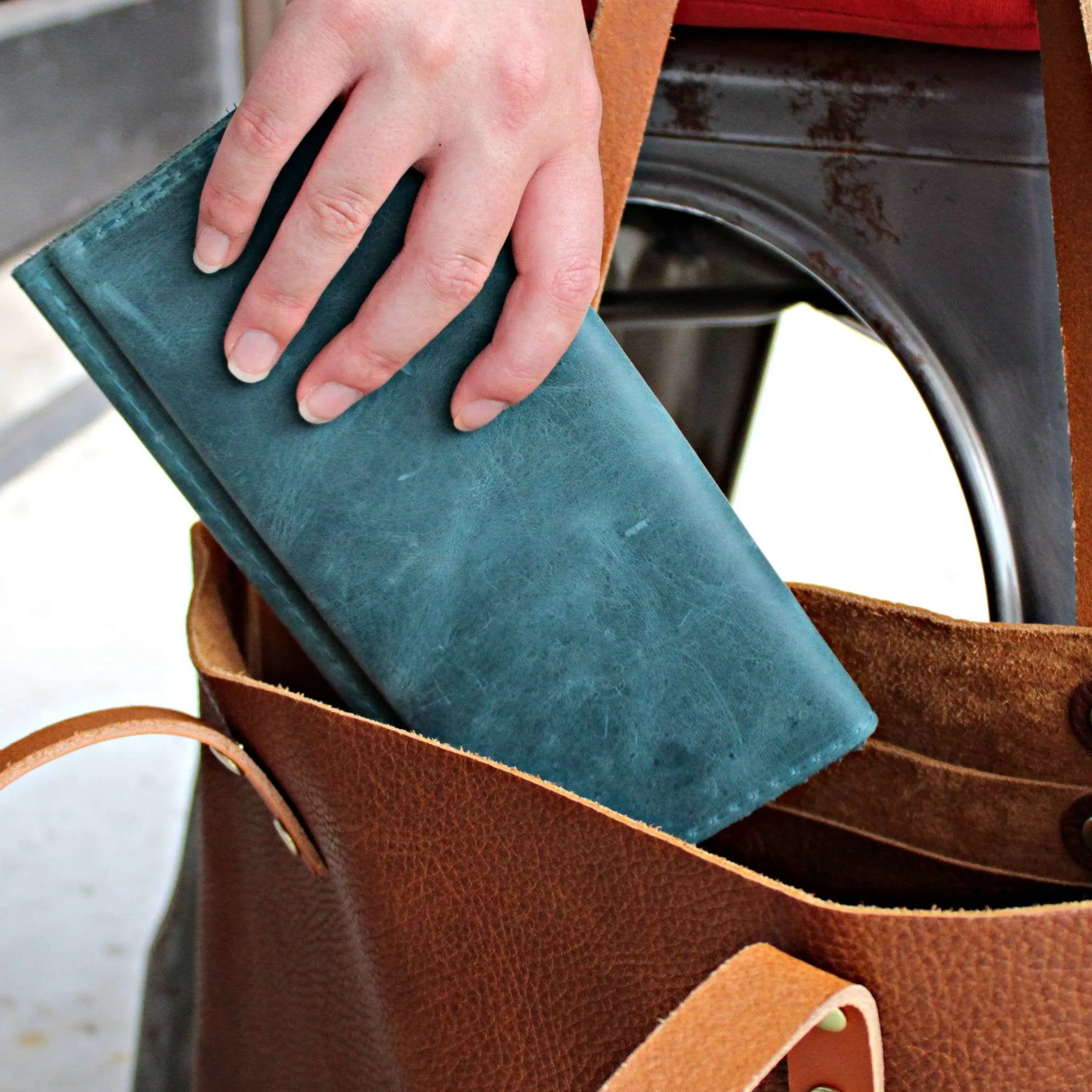 Distressed Blue Leather Wallet