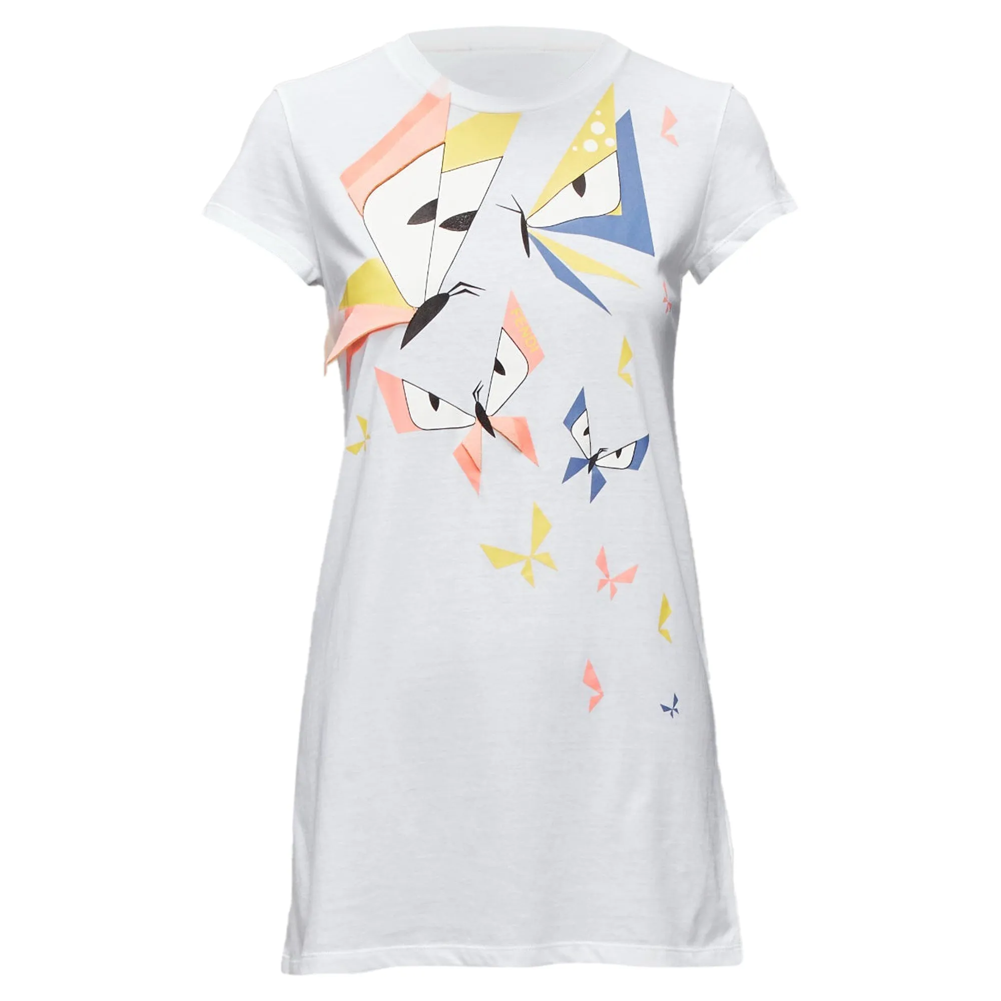 Fendi Kids Angry Monster Butterfly Applique Cap Sleeve Long Tshirt