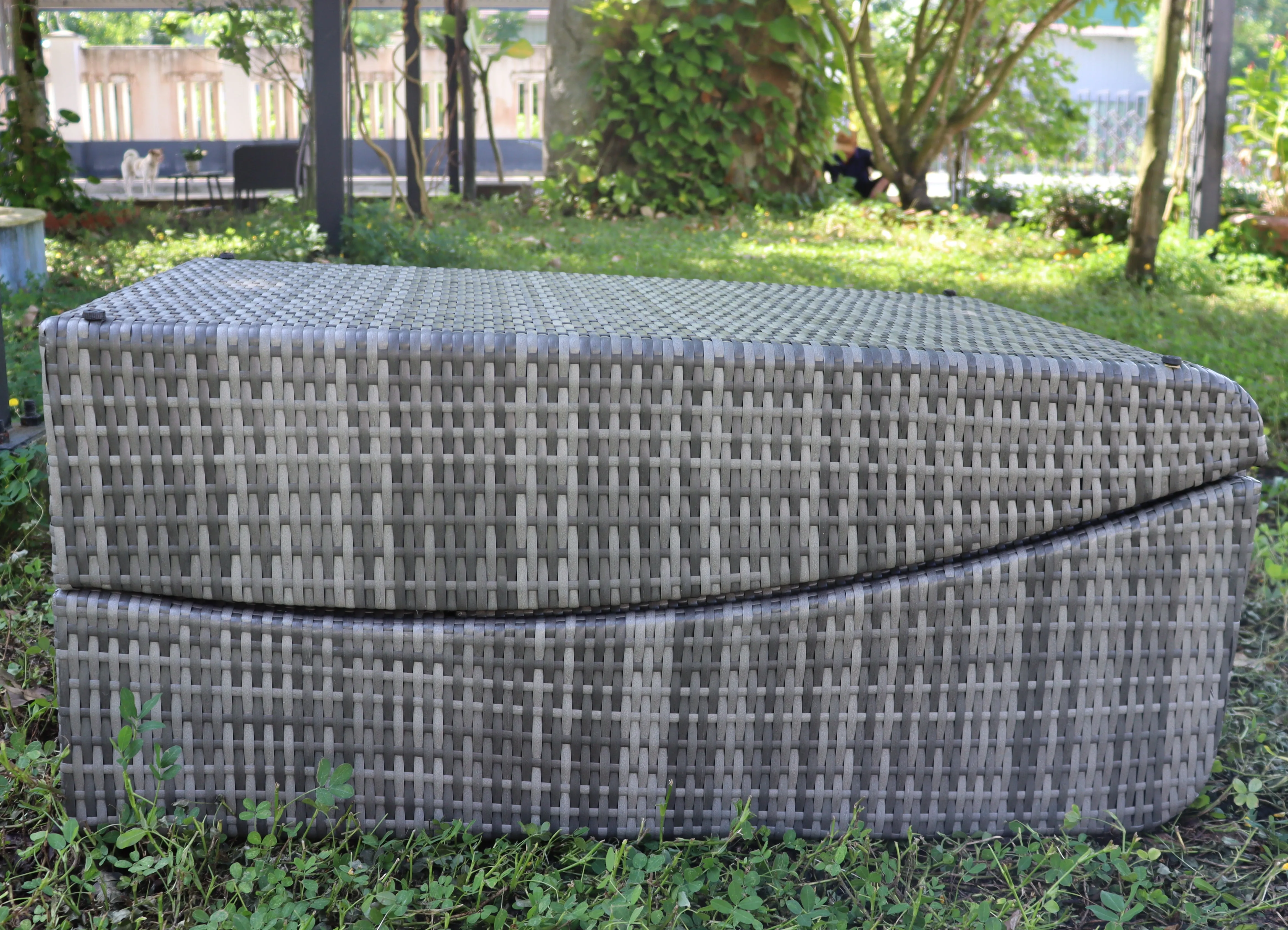 Foldable Outdoor Chaise Pool Lounge Chair Folding Wicker Rattan Sun bed Patio Couch Reclining lounger Adjustable Padded Backrest Pillow Assembled - Brown