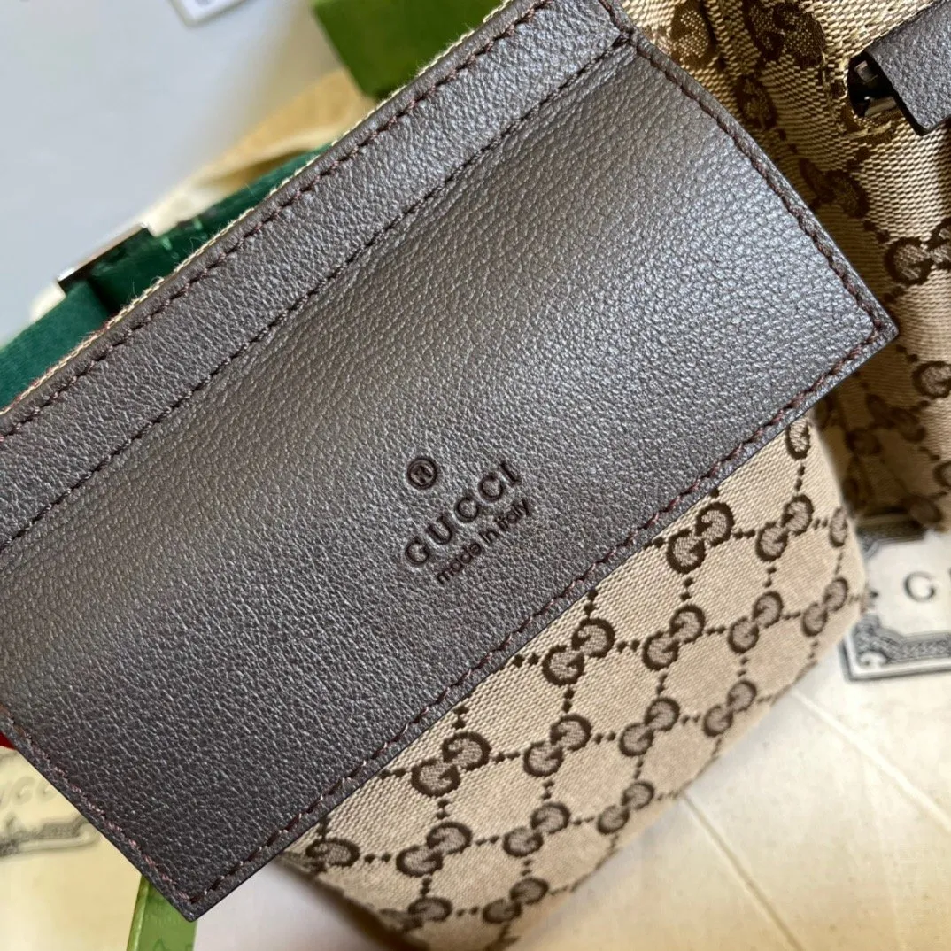 gg Supreme Canvas Two Pocket Waist Belt Bag Beige/Ebony gg Supreme Canvas, With Brown For Men  3in/7.5cm gg 450956 493075