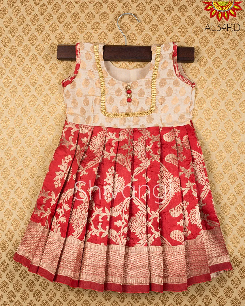 Girl Red Golden Parrot Baby Frock