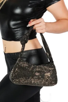 Knotted Rhinestone Clutch Handbag - Black