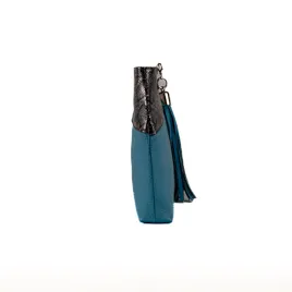 Lana Two Tone - Blue Cow hide and silver snake print Leather