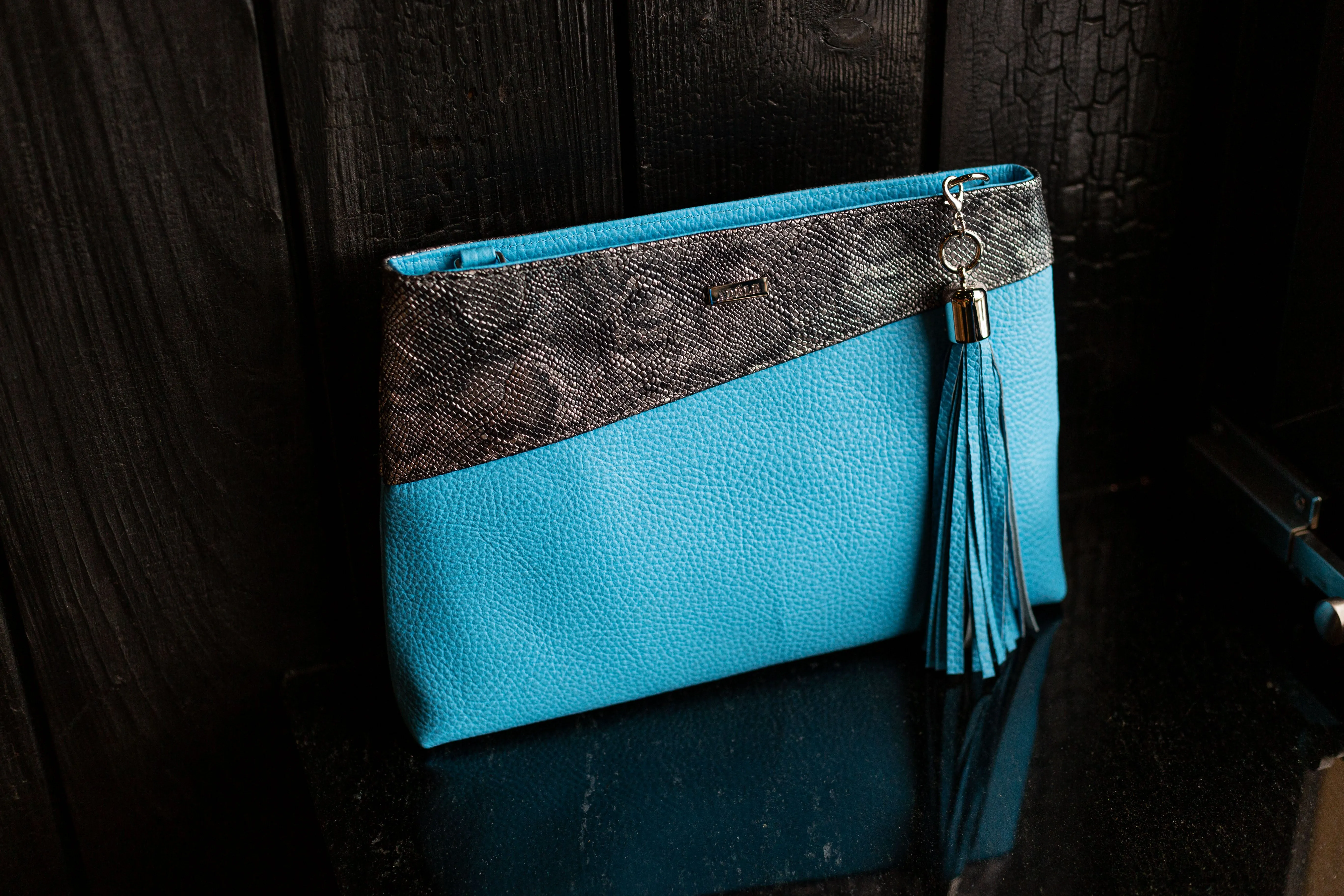 Lana Two Tone - Blue Cow hide and silver snake print Leather