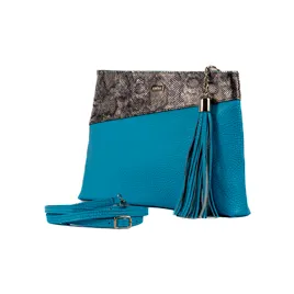 Lana Two Tone - Blue Cow hide and silver snake print Leather