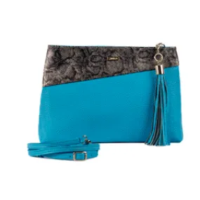 Lana Two Tone - Blue Cow hide and silver snake print Leather