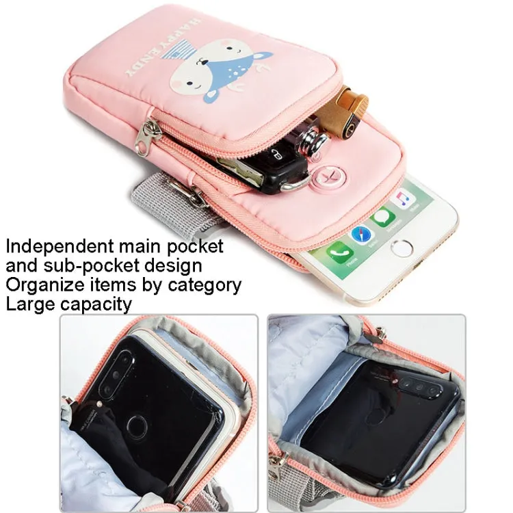 Large Running Mobile Phone Arm Bag Cartoon Mobile Phone Bag(Black Girl)