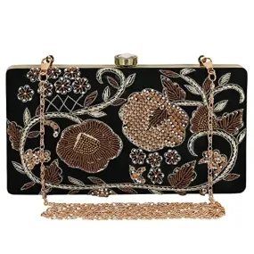 MaFs Women's Embroidered Parties Clutch, Black