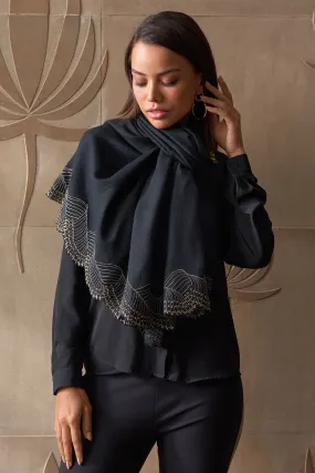 Majestic Wave  | Embroidered Wool Silk Stole