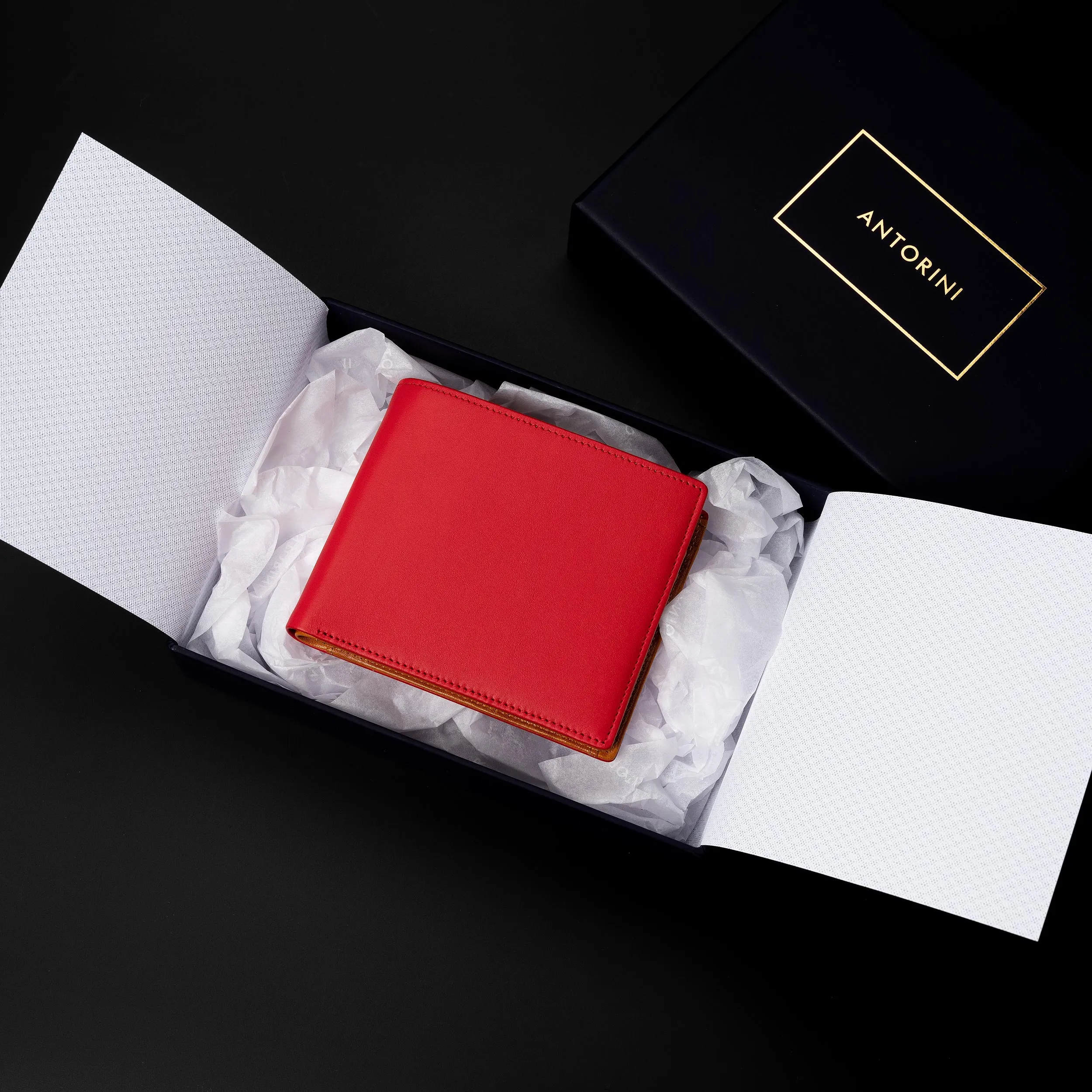 Men's Leather Wallet in Red and Cognac, Limited Edition