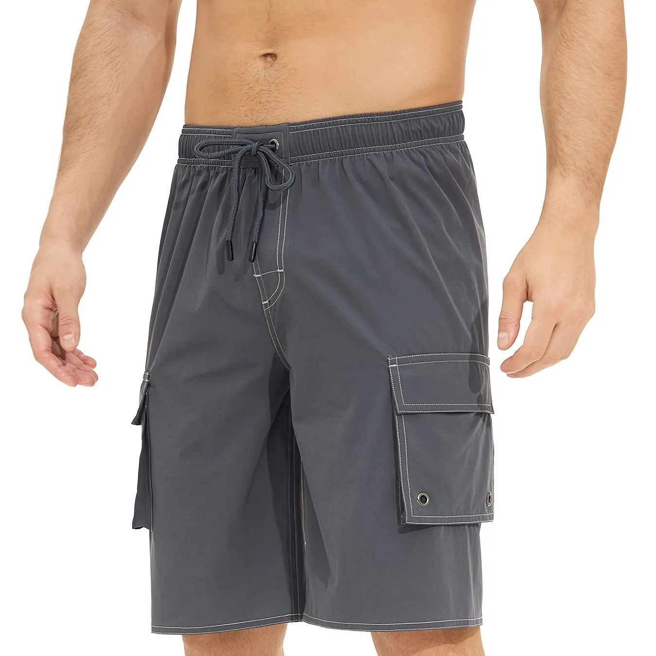 Men's Quick Dry Beach Casual Swimwear With Flap Pockets For Summer