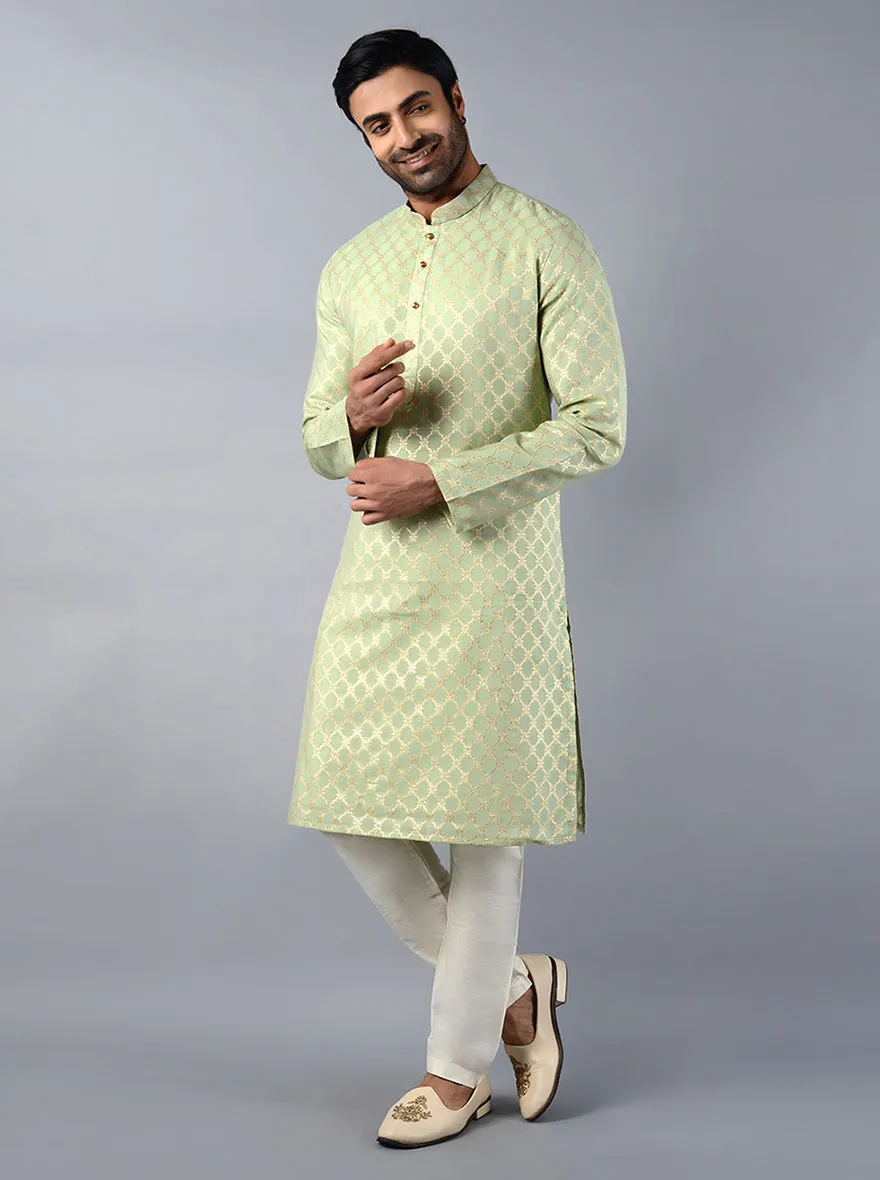 Mint Green Self Design Regular Fit Kurta Set | TULA