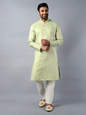 Mint Green Self Design Regular Fit Kurta Set | TULA