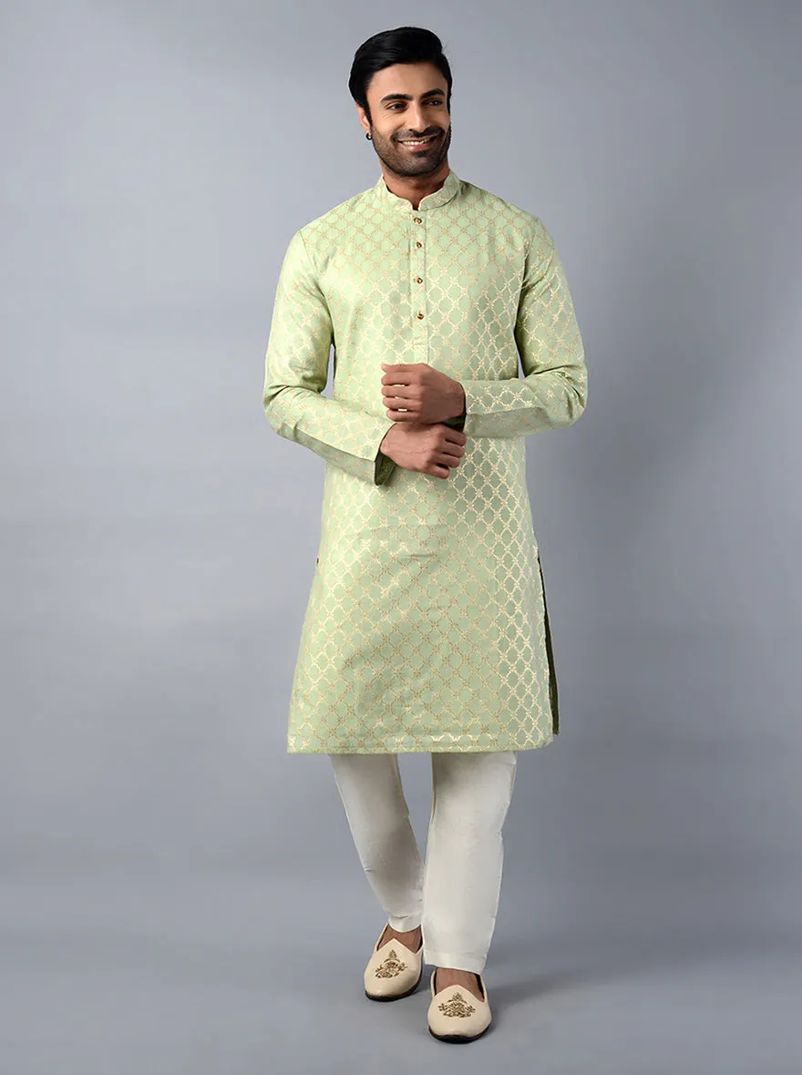 Mint Green Self Design Regular Fit Kurta Set | TULA