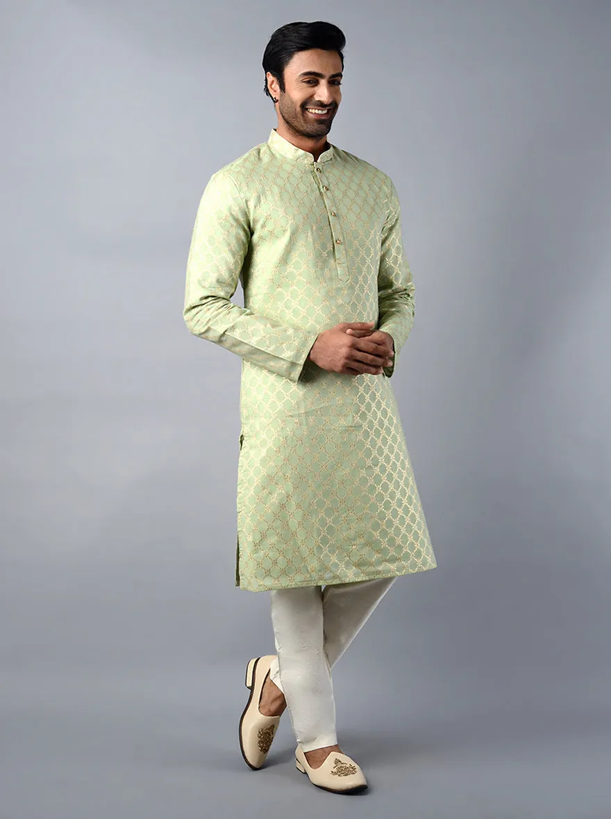 Mint Green Self Design Regular Fit Kurta Set | TULA